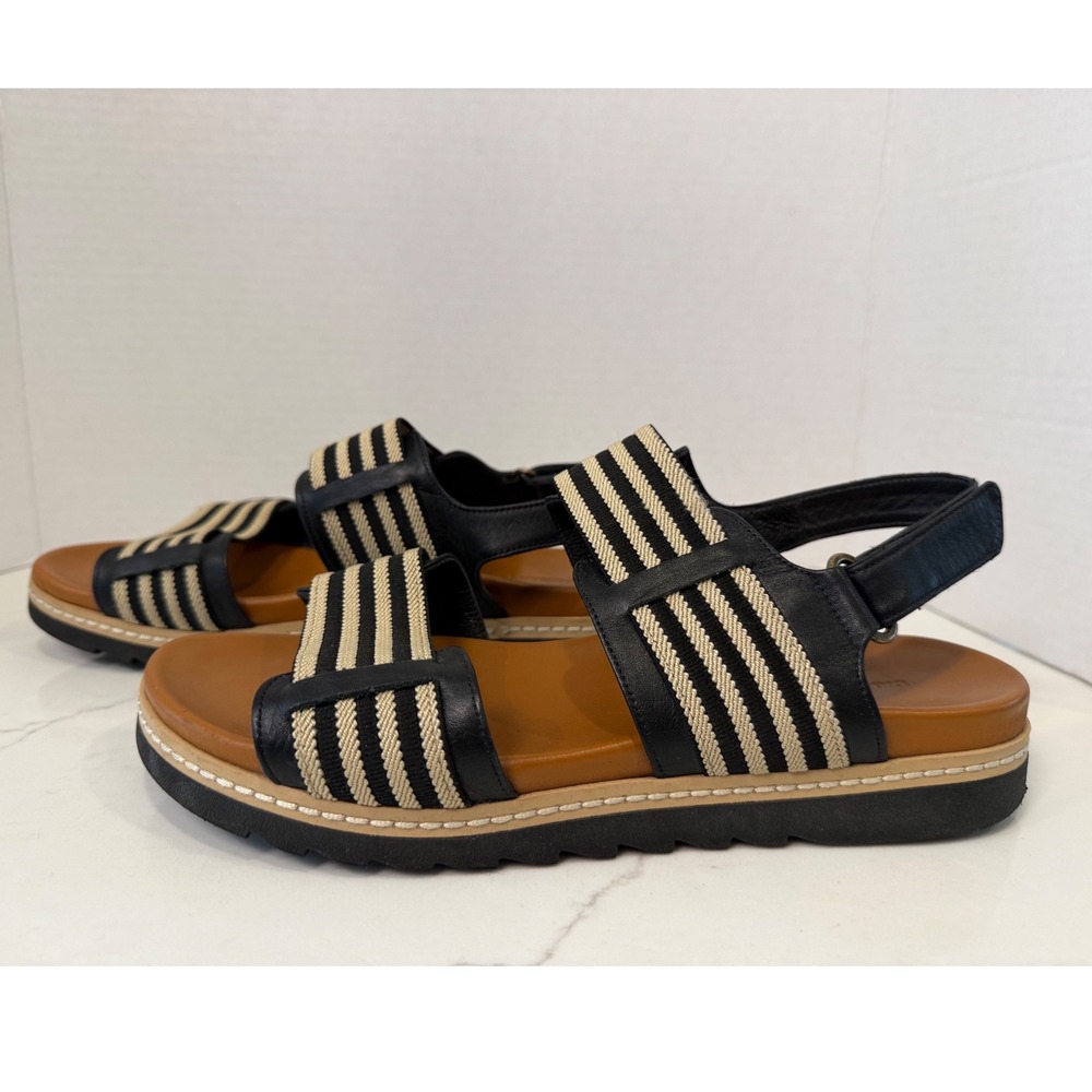 Daniella Lehavi Striped Platform Sandals Black Beige Leather Slingback Size 40 - Picture 2 of 7